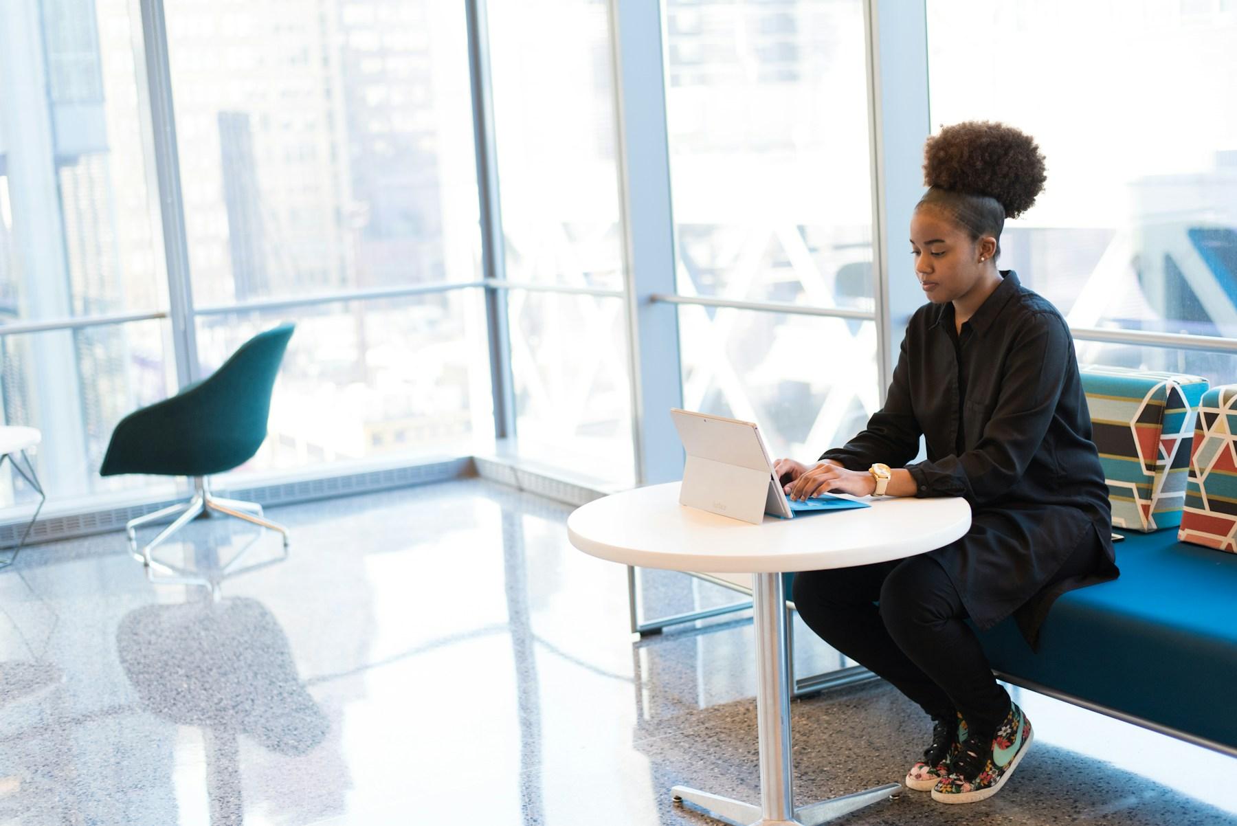 Professional working on a computer in an office